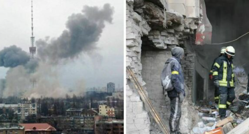 Bombardata la torre della tv a Kiev